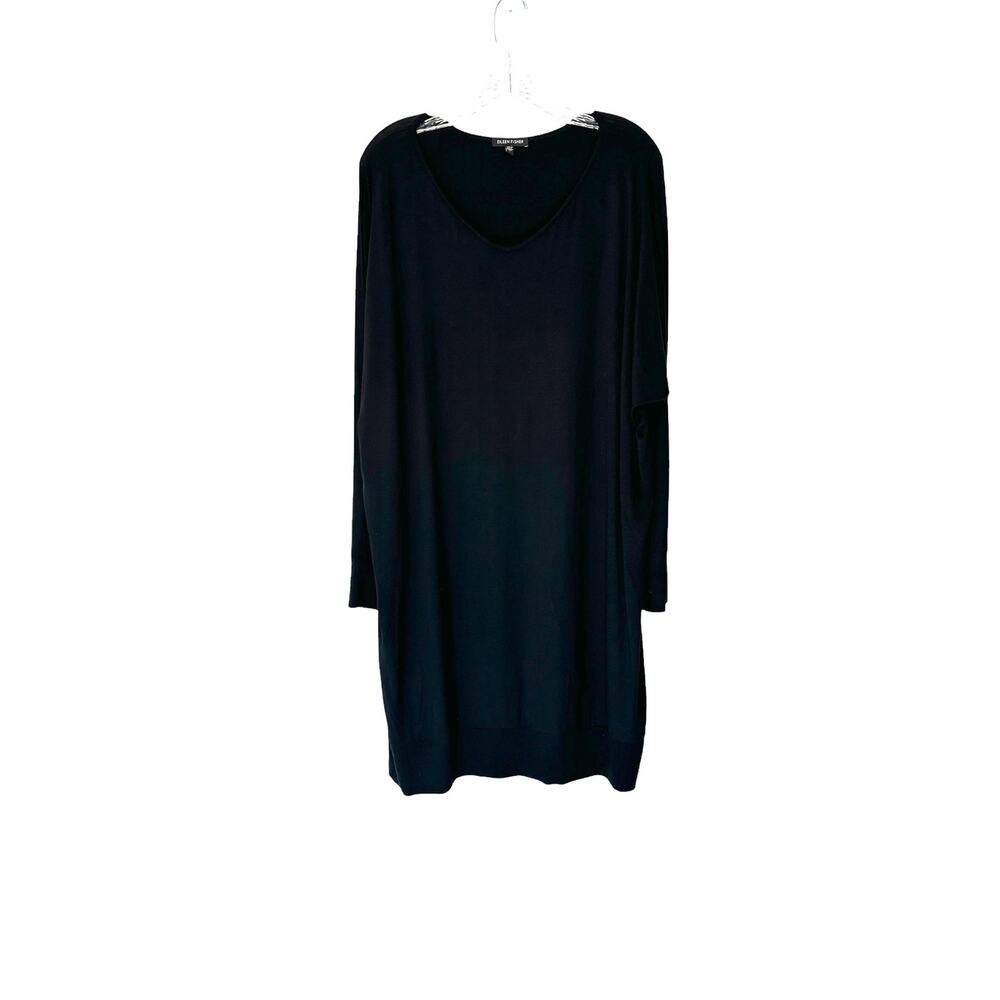 Eileen Fisher Black V-Neck Basic Casual Relaxed Long Sleeve Shirt Dress Large‎